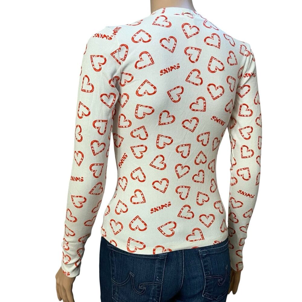 Skims Cotton Rib Henley Tshirt Small Candy Heart Print Long Sleeve Loungewear - Picture 4 of 9